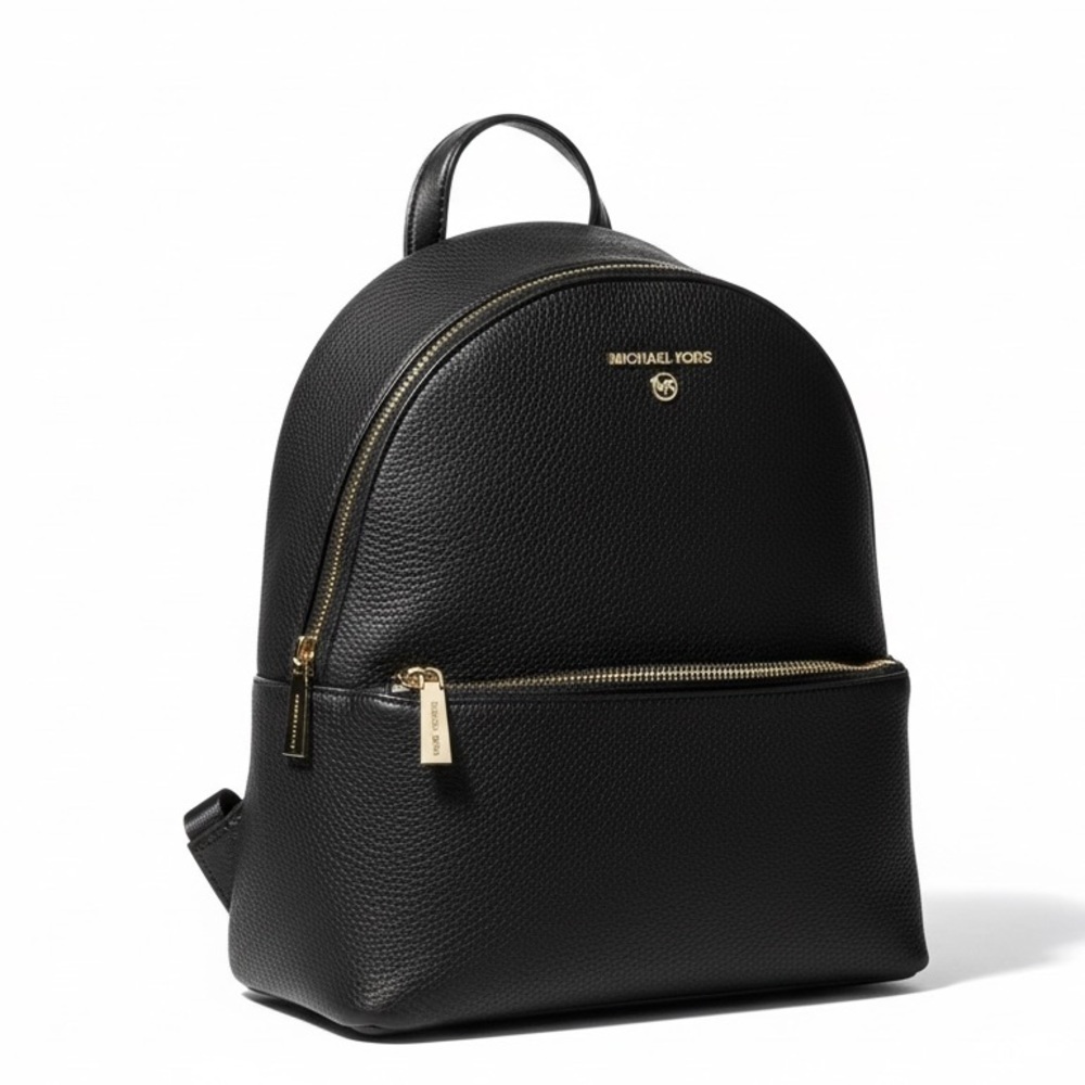 Michael Kors Pebbled Leather Backpack Black Gold Hardware EUC - Picture 2 of 9